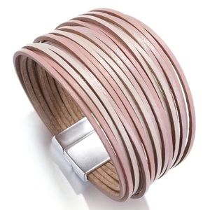 Pink Multi Layer Leather Magnetic Bracelet